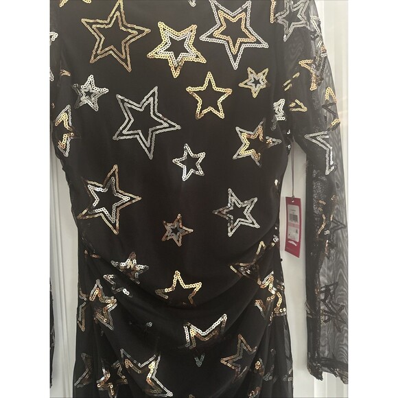Vince Camuto Women's Sequined Stars Mesh Bodycon Dress Cocktail Party Black 10 - Picture 5 of 12